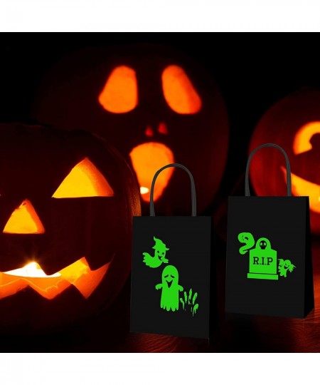 12 Pcs Halloween Paper Treat Bags Trick or Treat Halloween Candy Bags Glow in The Dark Bags with Handles for Halloween Party ...