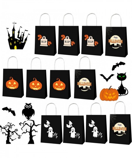 12 Pcs Halloween Paper Treat Bags Trick or Treat Halloween Candy Bags Glow in The Dark Bags with Handles for Halloween Party ...