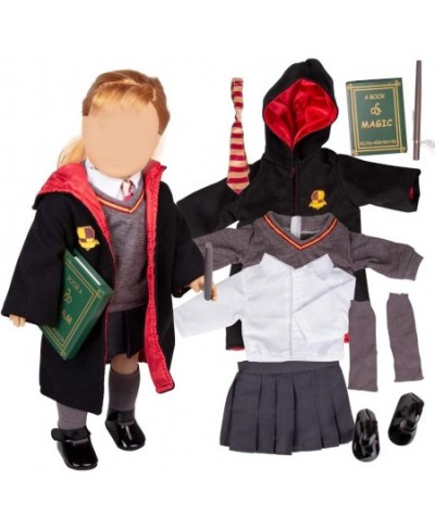 Deluxe Hermione Granger Inspired Costume Doll Clothes for Any 18" Dolls - 9pc Hogwarts Like School Uniform Includes Book Wand...