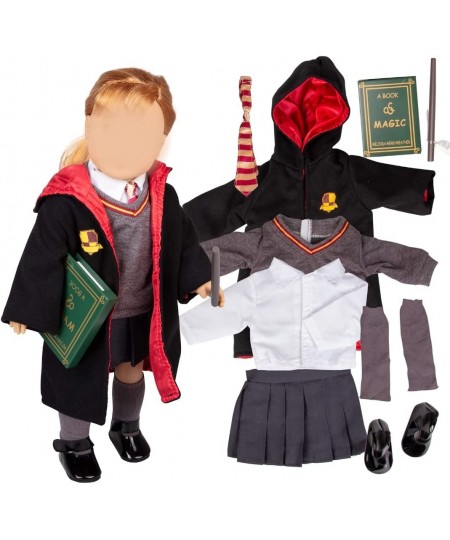 Deluxe Hermione Granger Inspired Costume Doll Clothes for Any 18" Dolls - 9pc Hogwarts Like School Uniform Includes Book Wand...