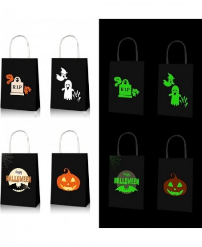 12 Pcs Halloween Paper Treat Bags Trick or Treat Halloween Candy Bags Glow in The Dark Bags with Handles for Halloween Party ...