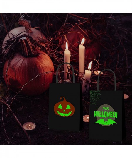 12 Pcs Halloween Paper Treat Bags Trick or Treat Halloween Candy Bags Glow in The Dark Bags with Handles for Halloween Party ...