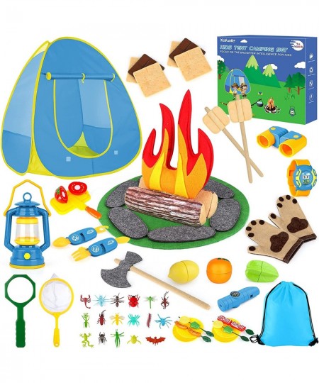 Kids Camping Play Tent Toys for 3 4 5 6 7 Year Old Boys Girls Pretend Play with Campfire / Fruits/ BBQ/ Exploration Bug Catch...