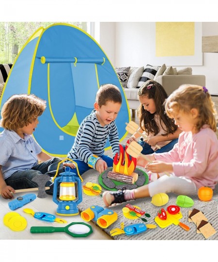 Kids Camping Play Tent Toys for 3 4 5 6 7 Year Old Boys Girls Pretend Play with Campfire / Fruits/ BBQ/ Exploration Bug Catch...