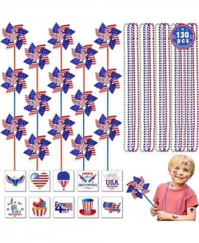 4th of July Decorations 130PCS Patriotic Party Favors Includes Temporary Tattoo Stickers Necklaces Pinwheels for Fourth of Ju...