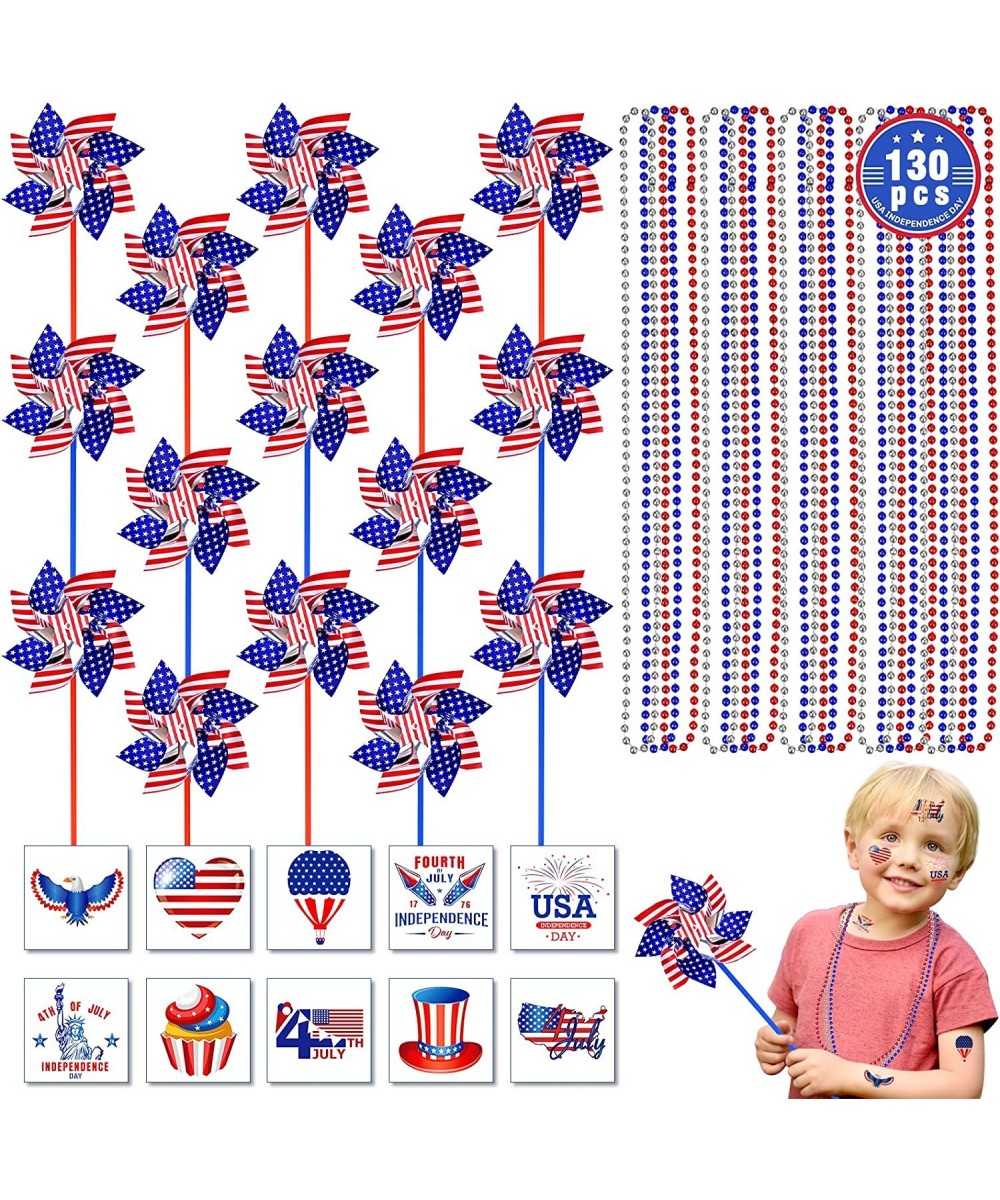 4th of July Decorations 130PCS Patriotic Party Favors Includes Temporary Tattoo Stickers Necklaces Pinwheels for Fourth of Ju...