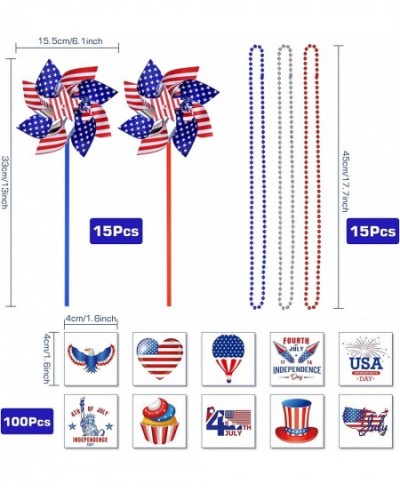 4th of July Decorations 130PCS Patriotic Party Favors Includes Temporary Tattoo Stickers Necklaces Pinwheels for Fourth of Ju...