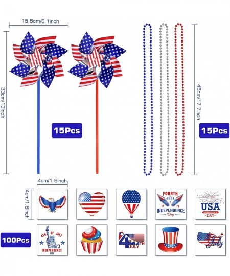 4th of July Decorations 130PCS Patriotic Party Favors Includes Temporary Tattoo Stickers Necklaces Pinwheels for Fourth of Ju...