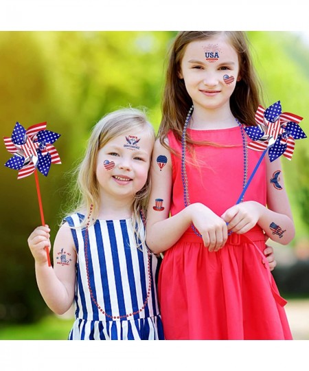 4th of July Decorations 130PCS Patriotic Party Favors Includes Temporary Tattoo Stickers Necklaces Pinwheels for Fourth of Ju...