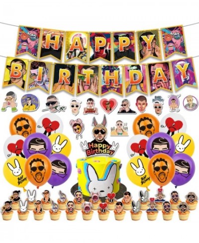 92 PCS Birthday Decorations for Bad Bunny Include 1 PCS Bunny Banner 1 PCS Cake Topper 24 PCS Cupcake Toppers 16 PCS Balloons...