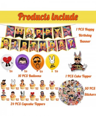 92 PCS Birthday Decorations for Bad Bunny Include 1 PCS Bunny Banner 1 PCS Cake Topper 24 PCS Cupcake Toppers 16 PCS Balloons...