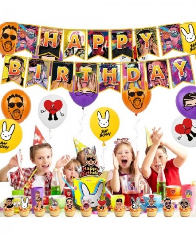 92 PCS Birthday Decorations for Bad Bunny Include 1 PCS Bunny Banner 1 PCS Cake Topper 24 PCS Cupcake Toppers 16 PCS Balloons...