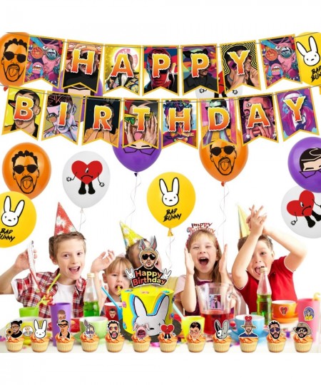 92 PCS Birthday Decorations for Bad Bunny Include 1 PCS Bunny Banner 1 PCS Cake Topper 24 PCS Cupcake Toppers 16 PCS Balloons...