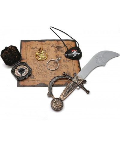 Pirate Role-Play Costume Set for kids with Pirate Sword Eye Patch Treasure Map Compass Gold Skull Earring and Silver Earring ...