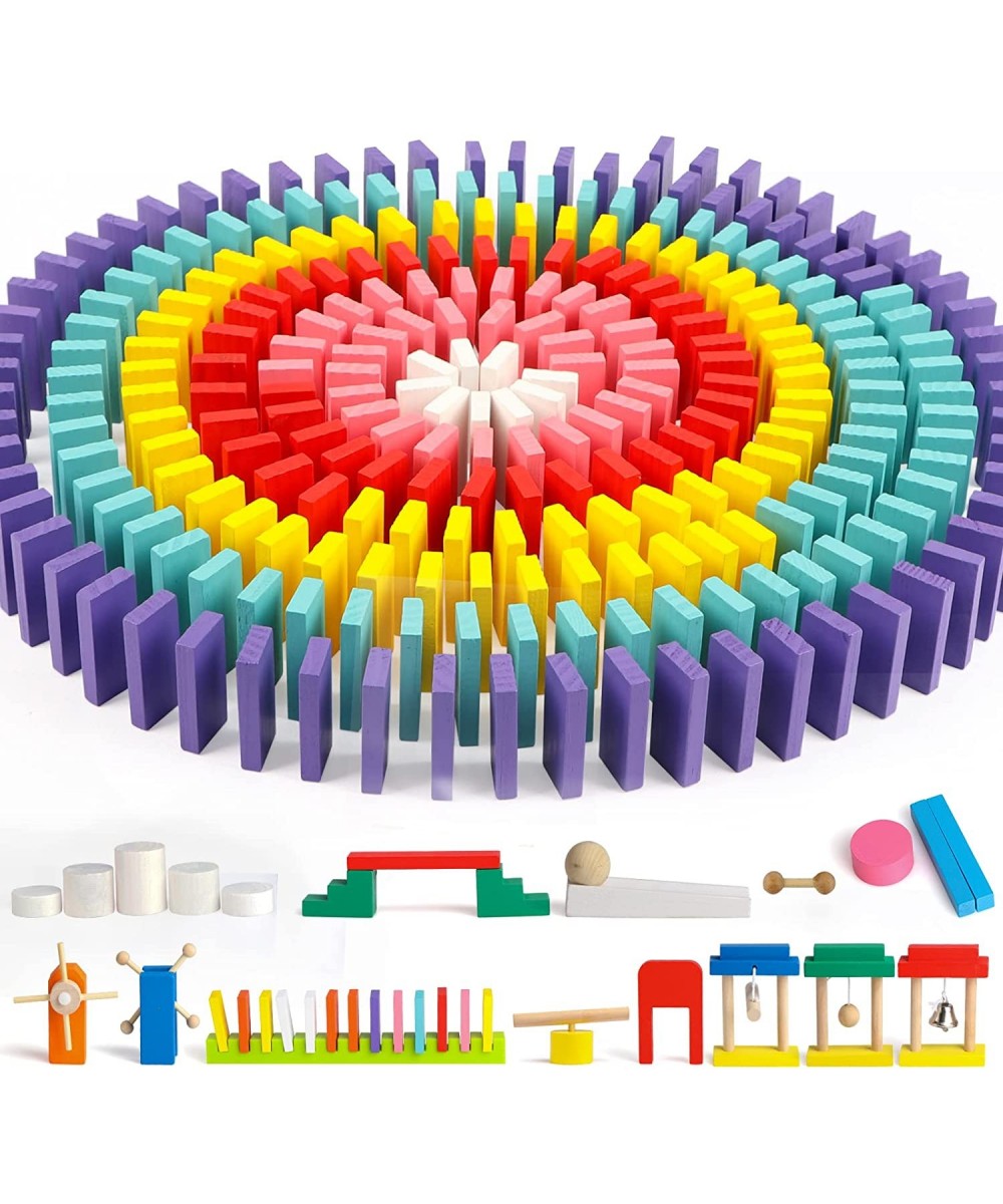 600 PCS Dominoes Set for Kids Wooden Domino Building Blocks 6 Colors Bulk Dominoes Racing Tiles Games with Extra 26 Add-on Bl...