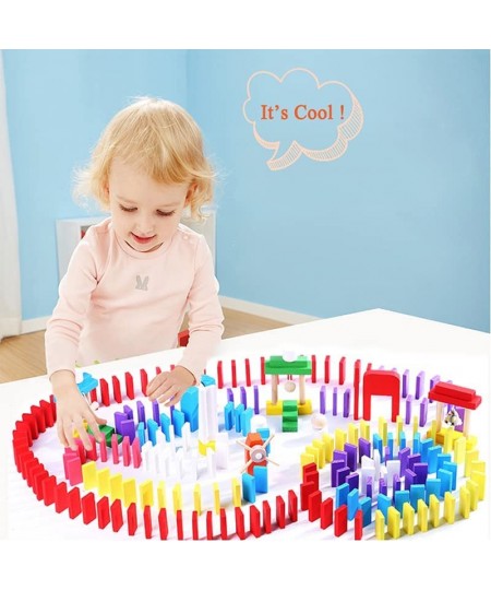 600 PCS Dominoes Set for Kids Wooden Domino Building Blocks 6 Colors Bulk Dominoes Racing Tiles Games with Extra 26 Add-on Bl...