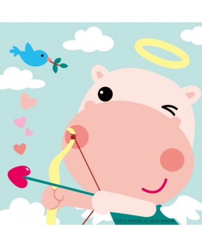 Diy oil painting paint by number kits for kids - Cute Hippo Angel 8"x8" (Framed Canvas) $17.99 - Craft Kits