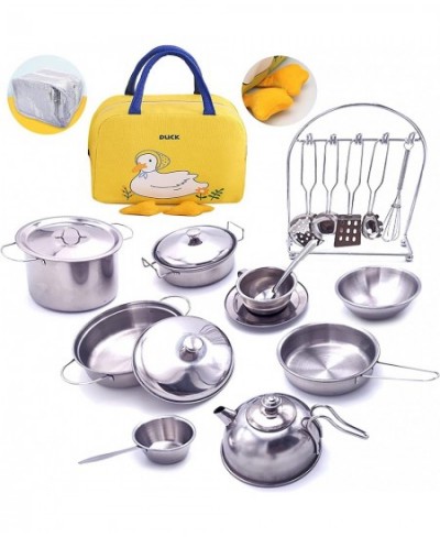 Junior Mini Kitchen Cook & Bake Toys Pretend Cook Food Cookware Stainless Steel Pots and Pans (Fit Little Tiny Hands) Play Se...