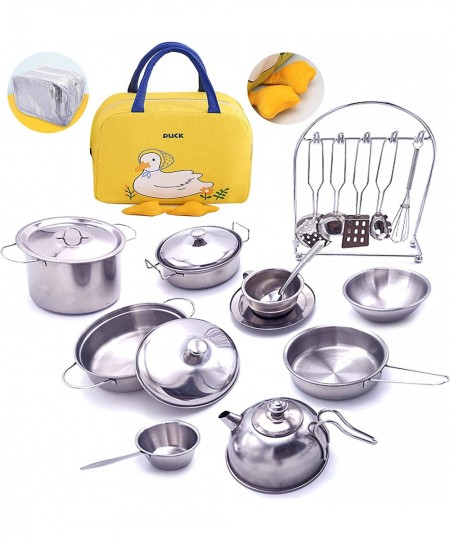 Junior Mini Kitchen Cook & Bake Toys Pretend Cook Food Cookware Stainless Steel Pots and Pans (Fit Little Tiny Hands) Play Se...