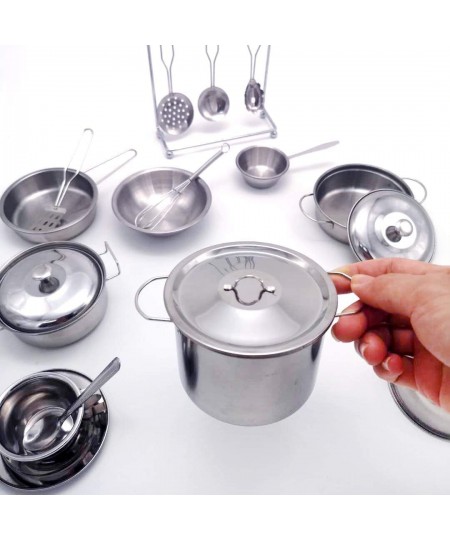 Junior Mini Kitchen Cook & Bake Toys Pretend Cook Food Cookware Stainless Steel Pots and Pans (Fit Little Tiny Hands) Play Se...