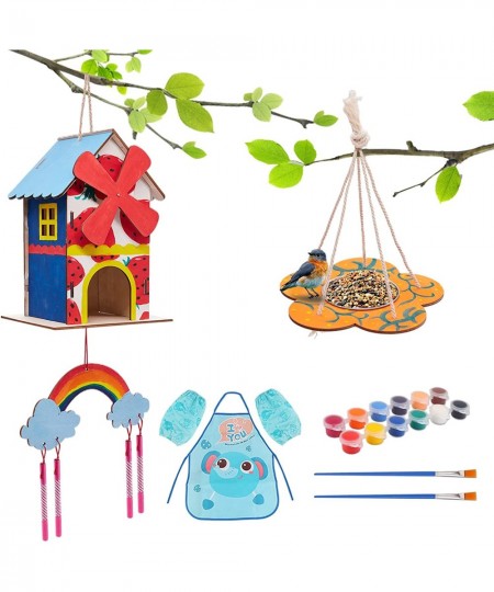 DIY Bird House Kit for Children to Build and Paint with Wind Chimes Bird Feeder Wooden Arts and Crafts for Kids Girls Boys $2...