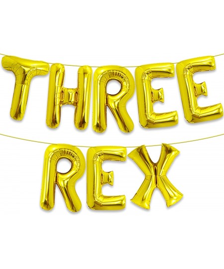 Gold Three Rex Balloons Letters - 16 Inch | Gold Three Rex Birthday Party Decorations | Foil Three Rex Balloon for 3 Rex Birt...