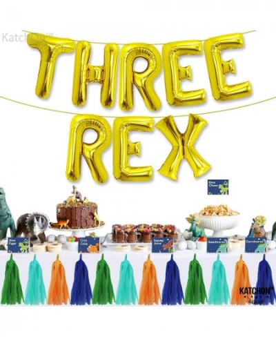 Gold Three Rex Balloons Letters - 16 Inch | Gold Three Rex Birthday Party Decorations | Foil Three Rex Balloon for 3 Rex Birt...