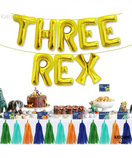 Gold Three Rex Balloons Letters - 16 Inch | Gold Three Rex Birthday Party Decorations | Foil Three Rex Balloon for 3 Rex Birt...