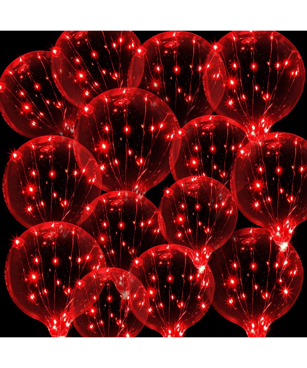 24 Packs Valentines Red Light up Balloons 15 Inches LED Party Balloons Glow Balloons Decorations for Birthday Party with Stri...