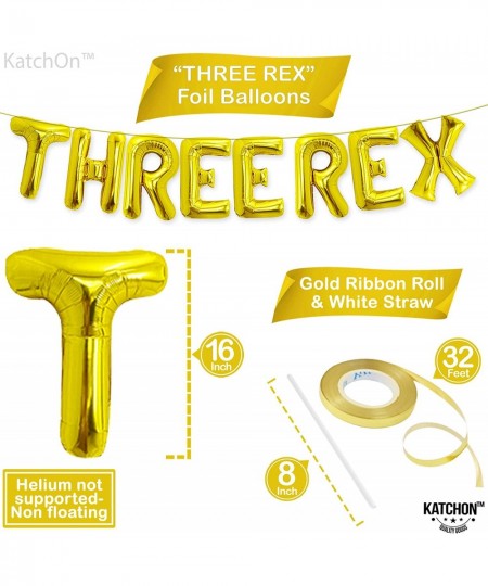 Gold Three Rex Balloons Letters - 16 Inch | Gold Three Rex Birthday Party Decorations | Foil Three Rex Balloon for 3 Rex Birt...