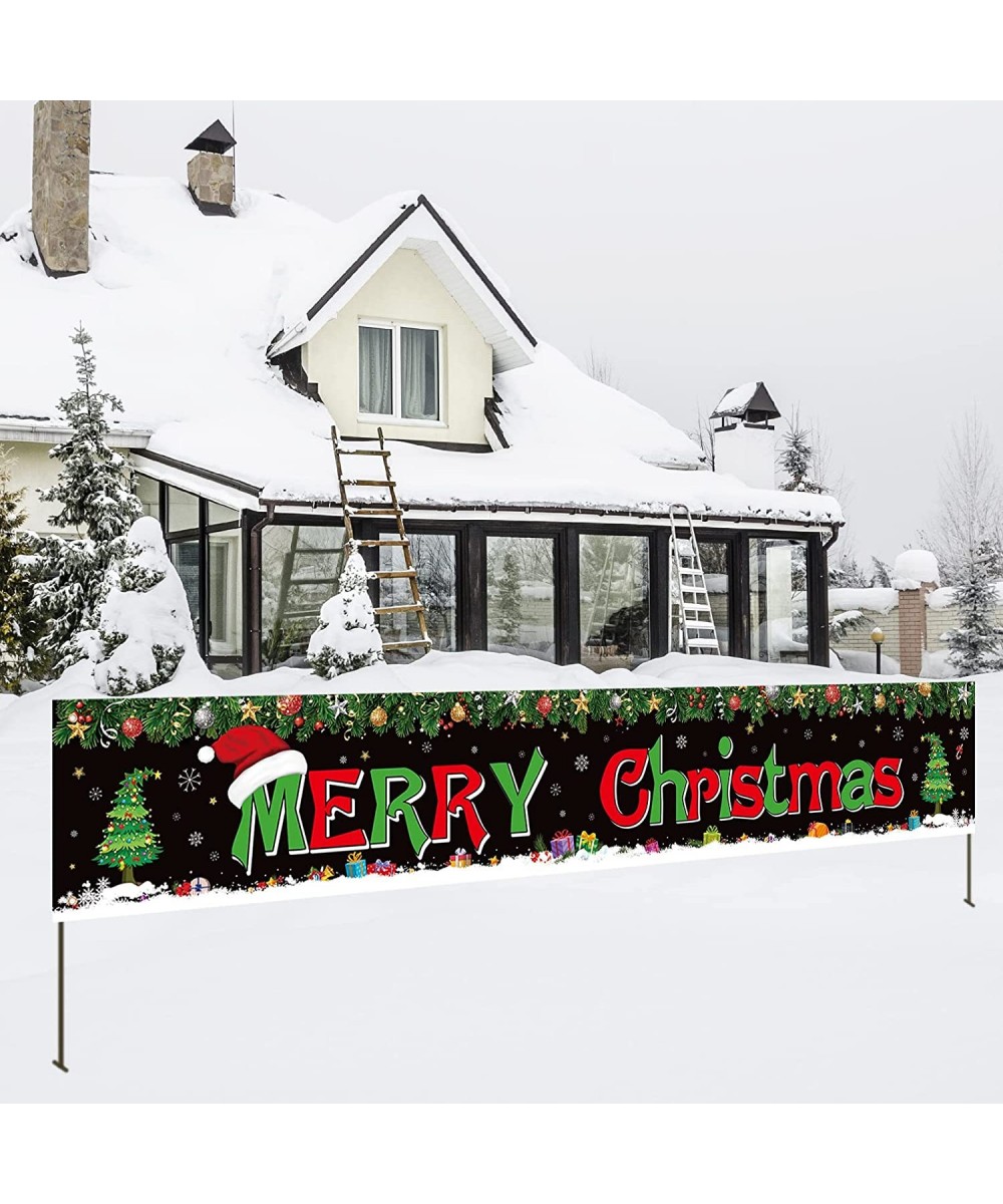 Large Christmas Banner Durable Fabric Banner Decorations for Outdoor Indoor Christmas & New Year Party Supplies- Black $16.00...