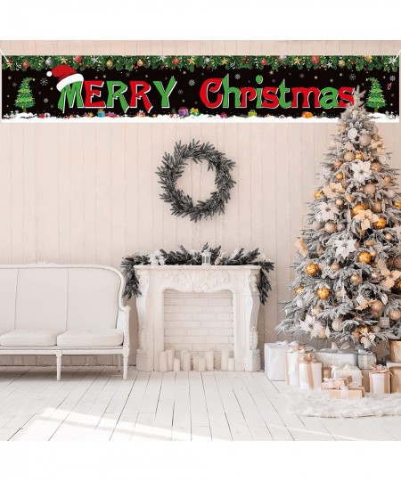 Large Christmas Banner Durable Fabric Banner Decorations for Outdoor Indoor Christmas & New Year Party Supplies- Black $16.00...