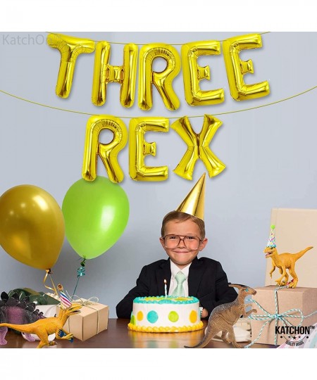 Gold Three Rex Balloons Letters - 16 Inch | Gold Three Rex Birthday Party Decorations | Foil Three Rex Balloon for 3 Rex Birt...