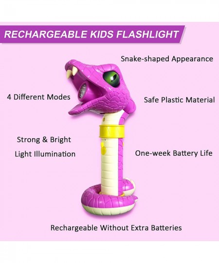 Kids Flashlight Snake-Shaped Toddler Flashlight Rechargeable with LED Light & Snake Hissing Detachable Flashlight for Kids Ca...