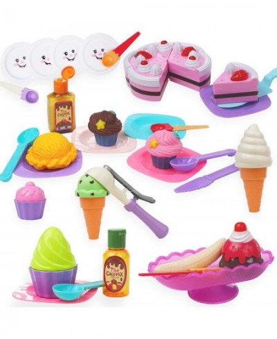 Ice Cream Toy Playset for Kids - Frozen Dessert Food Kitchen Set with Cake Ice Cream Scoops Cones and Accessories (58 Pieces)...