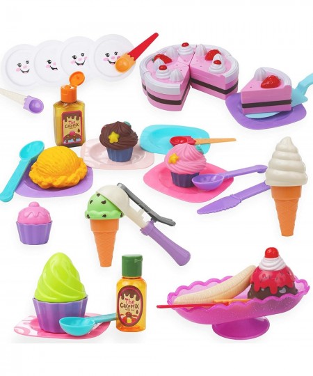 Ice Cream Toy Playset for Kids - Frozen Dessert Food Kitchen Set with Cake Ice Cream Scoops Cones and Accessories (58 Pieces)...