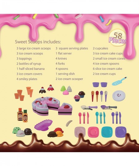 Ice Cream Toy Playset for Kids - Frozen Dessert Food Kitchen Set with Cake Ice Cream Scoops Cones and Accessories (58 Pieces)...