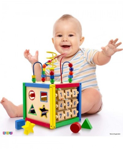 Wooden Activity Cube for Baby - 6 in-1 Baby Activity Play Cube with Bead Maze Shape Sorter Abacus Counting Beads Counting Num...