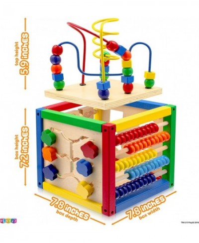 Wooden Activity Cube for Baby - 6 in-1 Baby Activity Play Cube with Bead Maze Shape Sorter Abacus Counting Beads Counting Num...