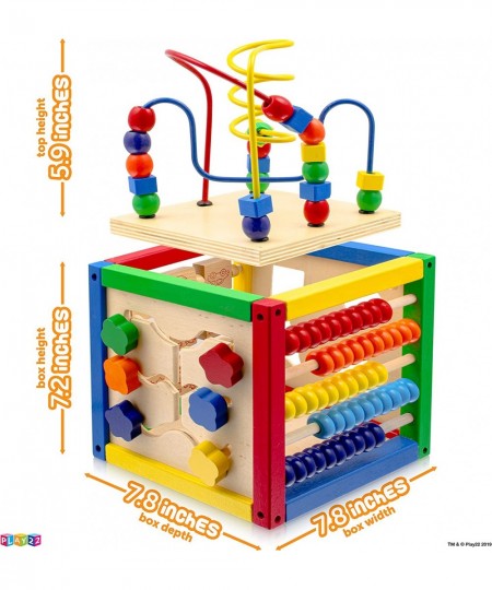 Wooden Activity Cube for Baby - 6 in-1 Baby Activity Play Cube with Bead Maze Shape Sorter Abacus Counting Beads Counting Num...