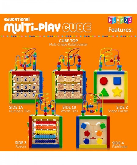 Wooden Activity Cube for Baby - 6 in-1 Baby Activity Play Cube with Bead Maze Shape Sorter Abacus Counting Beads Counting Num...