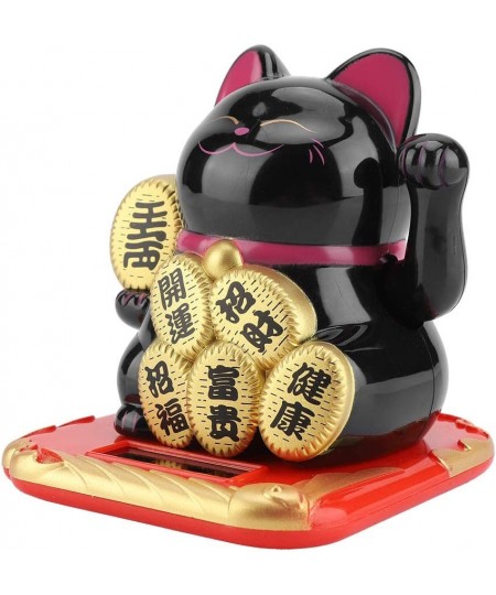 Fortune Cat Waving Arm Japanese Solar Powered Adorable Swing Lucky Beckoning Fortune Welcoming Cat for Home Shop (Black) $25....