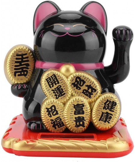 Fortune Cat Waving Arm Japanese Solar Powered Adorable Swing Lucky Beckoning Fortune Welcoming Cat for Home Shop (Black) $25....