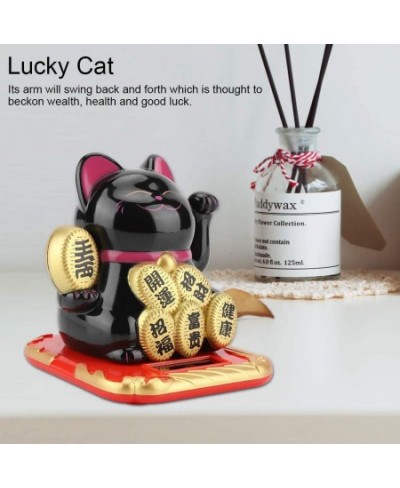 Fortune Cat Waving Arm Japanese Solar Powered Adorable Swing Lucky Beckoning Fortune Welcoming Cat for Home Shop (Black) $25....