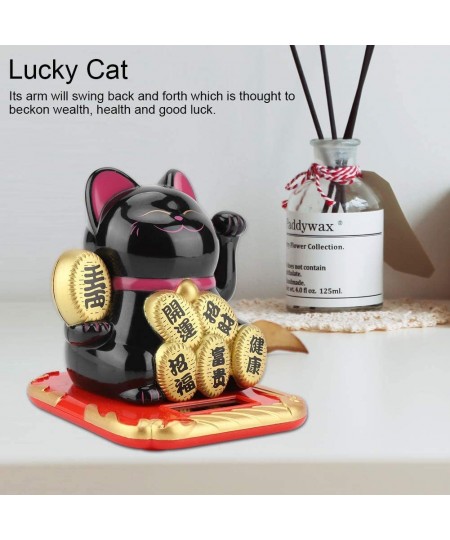 Fortune Cat Waving Arm Japanese Solar Powered Adorable Swing Lucky Beckoning Fortune Welcoming Cat for Home Shop (Black) $25....