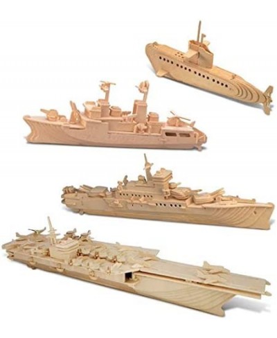 Bundle of Submarine Destroyer Battleship & Aircraft Carrier Wooden 3D Puzzles Construction Kits Educational DIY Naval Ships T...