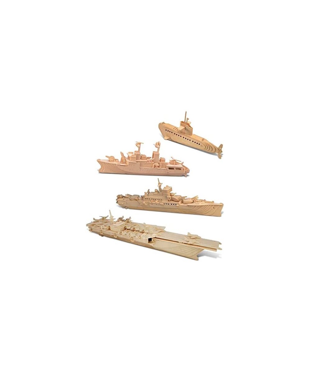 Bundle of Submarine Destroyer Battleship & Aircraft Carrier Wooden 3D Puzzles Construction Kits Educational DIY Naval Ships T...