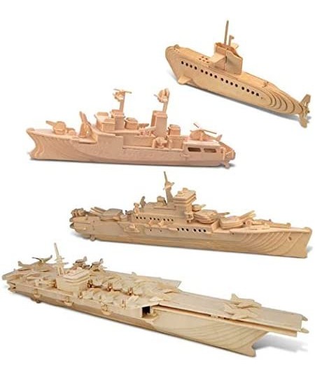 Bundle of Submarine Destroyer Battleship & Aircraft Carrier Wooden 3D Puzzles Construction Kits Educational DIY Naval Ships T...