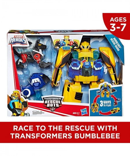 Transformers Rescue Bots Bumblebee Rescue Guard 10-Inch Converting Toy Robot Action Figure Lights and Sounds Toys for Kids Ag...