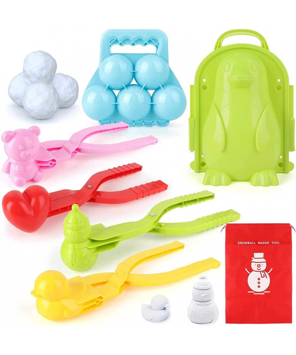 Snow Toys 7pcs Snow Sand Molds Toys for Kids with Drawstring Bag Winter Outdoor Snowball Fights Maker Tool Clip with Handle f...